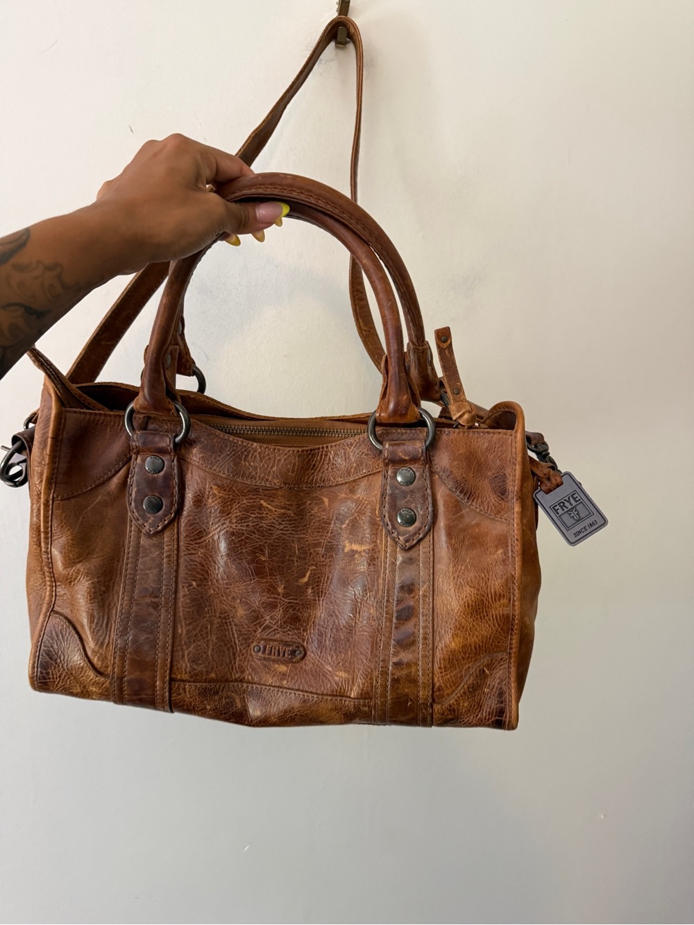 FRYE MELISSA SATCHEL BROWN LEATHER SHOULDER TOTE CROSSBODY - Picture 13 of 13